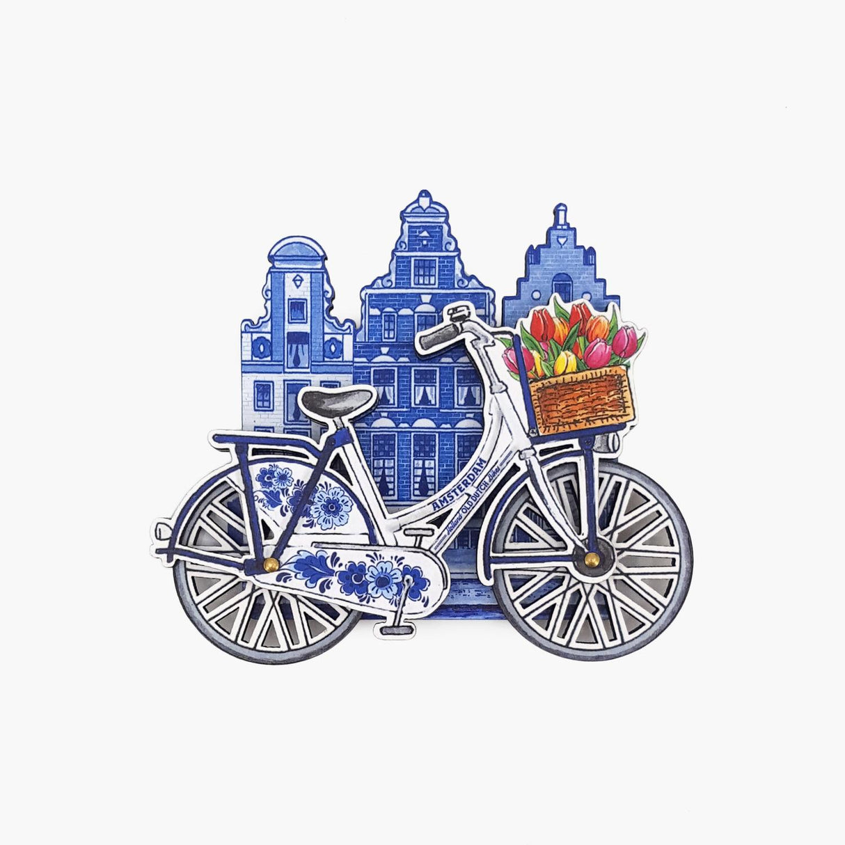 Magnet MDF Bicycle with Spinning Wheels and Delft Blue Canal Houses