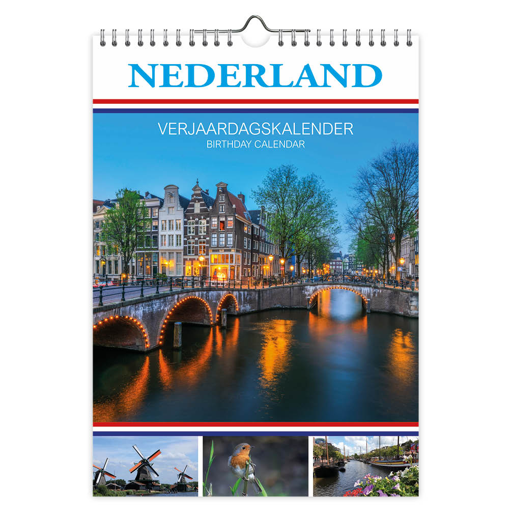 Nederland Pictures of Holland Birthday Calendar 13x17.3