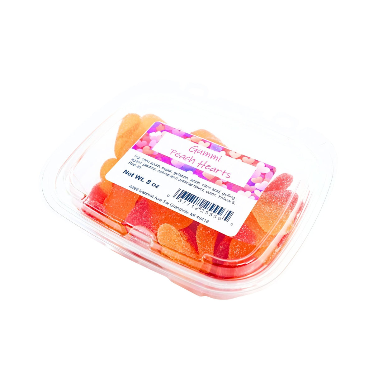Vidal Gummi Peach Hearts 8 oz tub
