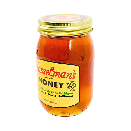 Hasselmans Unprocessed and Unfiltered Honey Pint Jar 22 oz