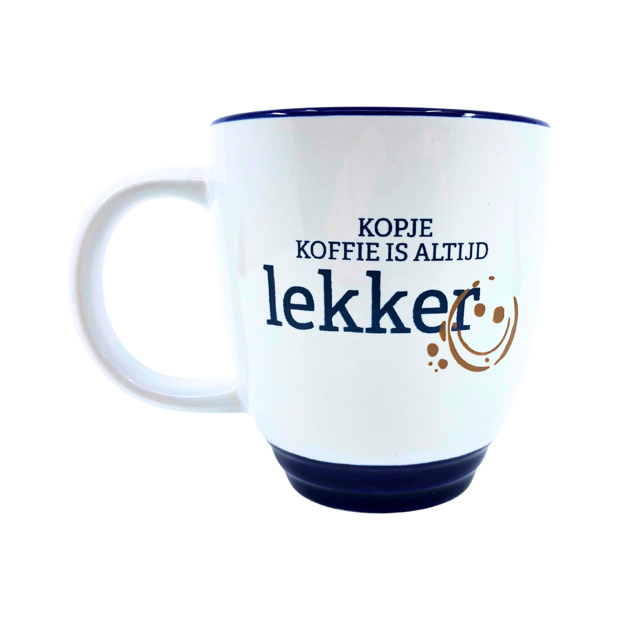 A Cup of Coffee is Always Lekker  Mug White/Blue 14 oz