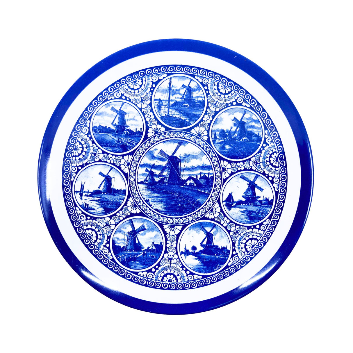 KM Stroopwafel Delf Blue Windmill Tin With 8 stroopwafels