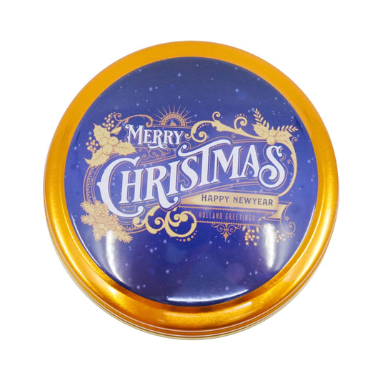 Merry Christmas Stroopwafel Tin Blue with Stroopwafels