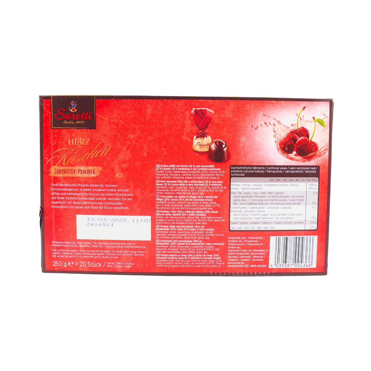 Sarotti Dark Chocolate Covered Cherries 8.8 oz