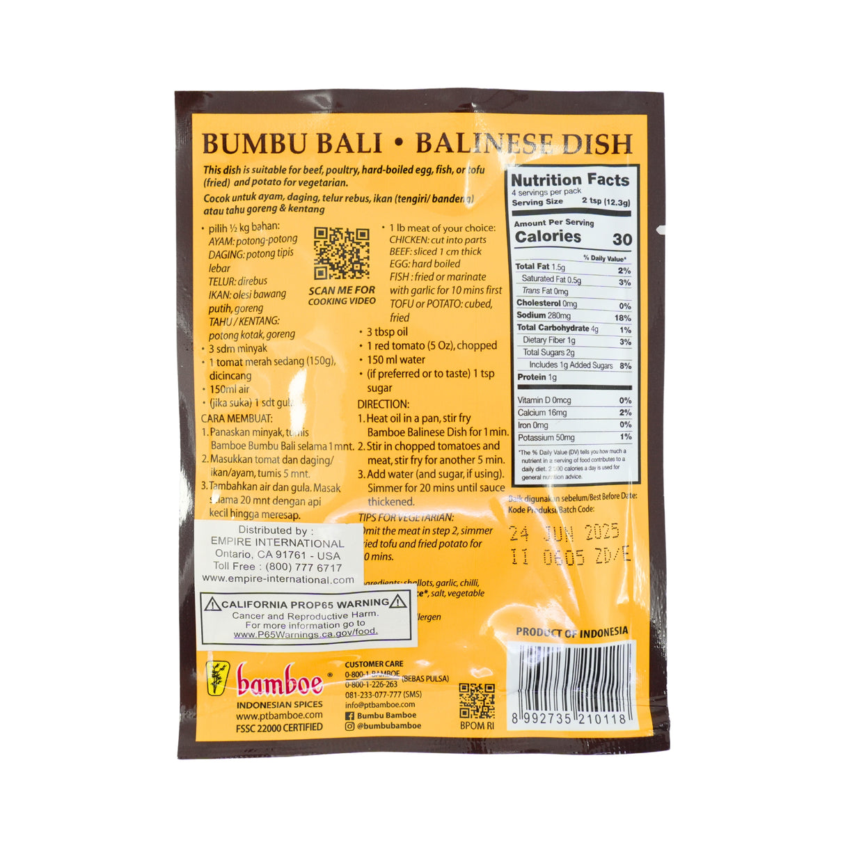 Bamboe Bumbu Bali Spices for Balinese Sauce 1.7 oz