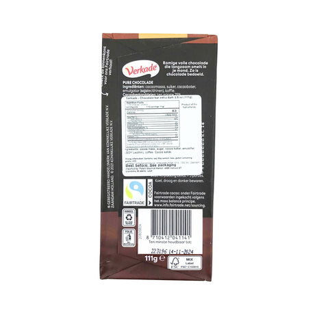 Verkade Extra Dark (Puur) Chocolate Bar 3.9 oz