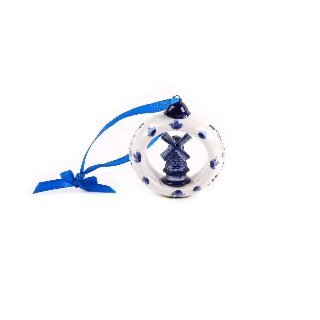 Ceramic Christmas Ornament Ring w/ Windmill