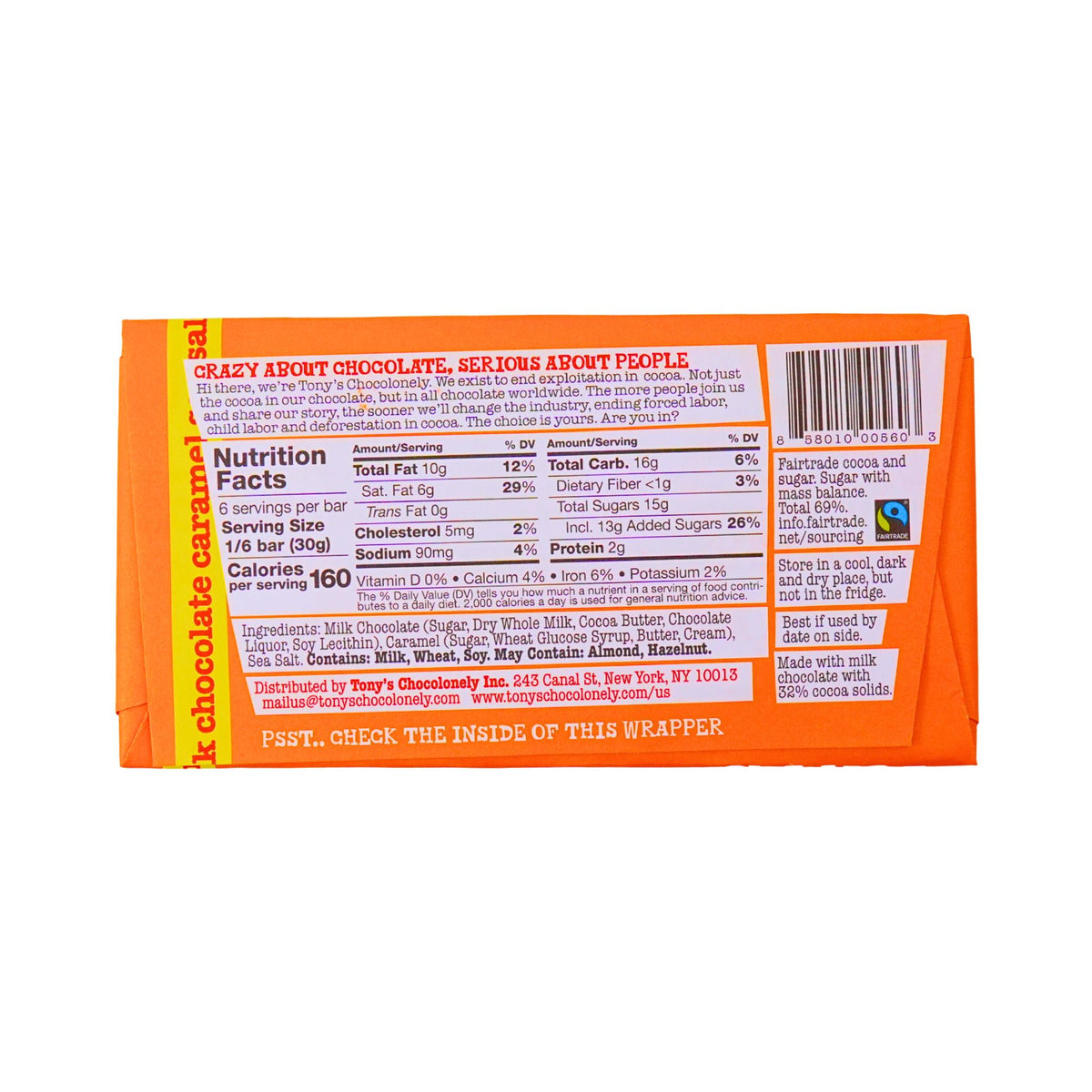 Tonys  Chocolonely Milk Choc Caramel Seasalt Bar 6.35 oz