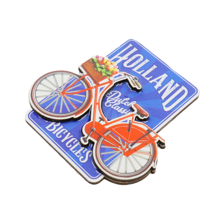 Holland Dutch Classic Bicycle Magnet - Blue & Red MDF