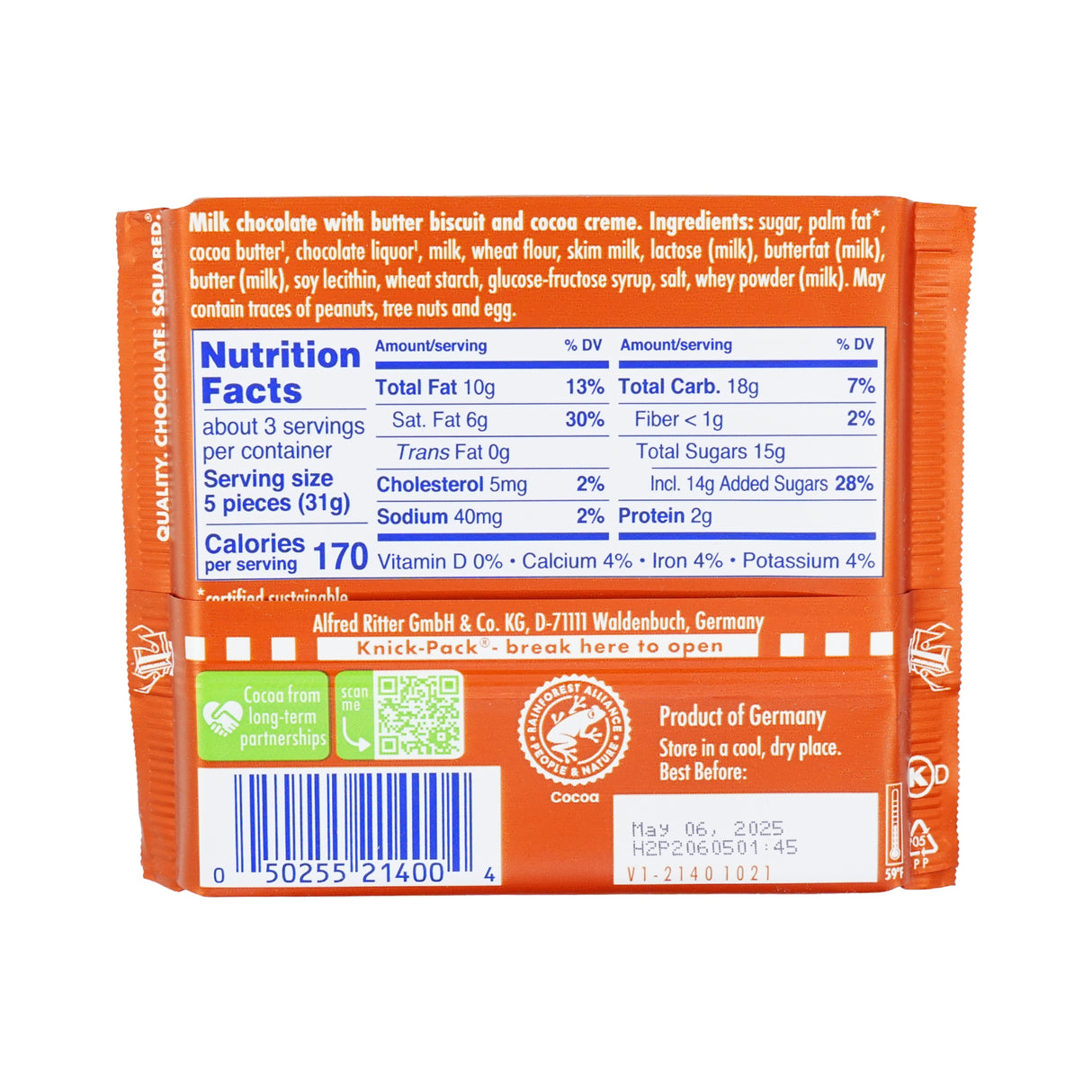 Ritter Milk Chocolate Butter Biscuit 3.5 Oz. MP 11