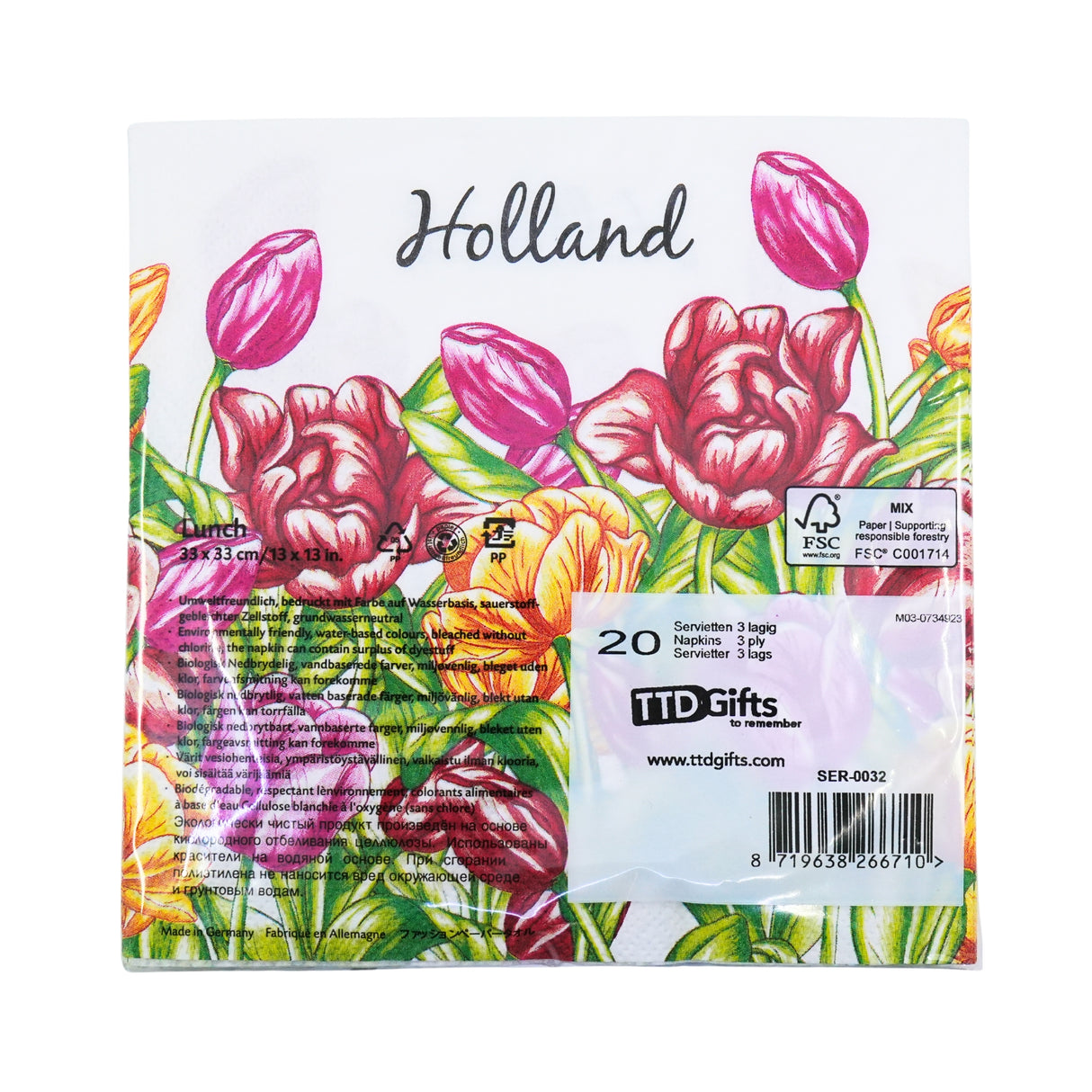 Napkins Colorful Tulips 6.5 x 6.5 inches 20/package