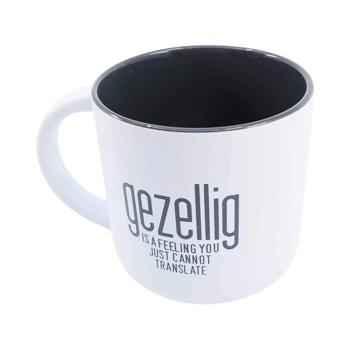 Gezellig Is A Feeling Matte Grey and White Mug