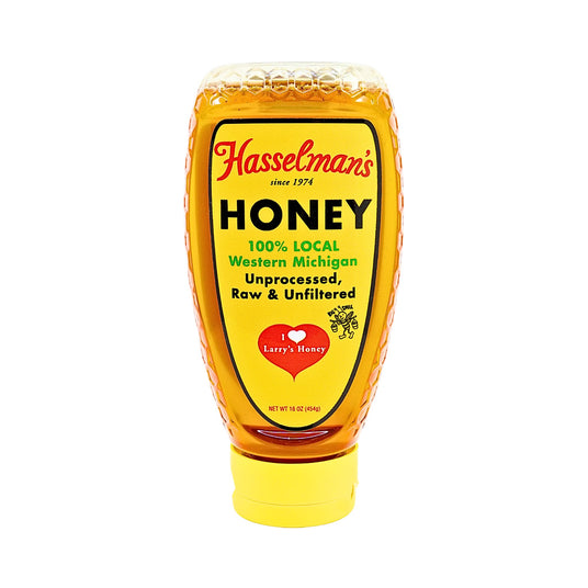 Hasselmans Honey 16 oz Inverted bottle